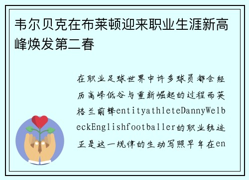 韦尔贝克在布莱顿迎来职业生涯新高峰焕发第二春